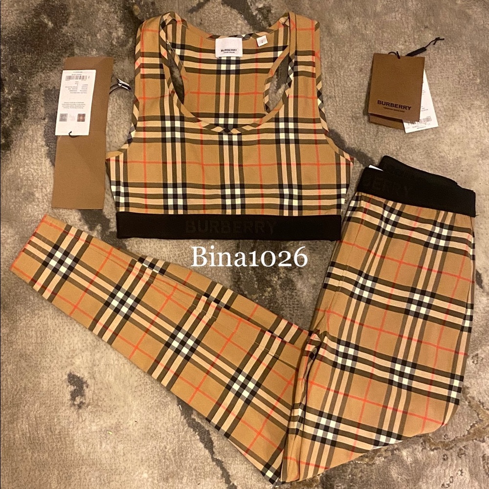 Burberry Logo Detail Vintage Check Set Leggings Sports Bra